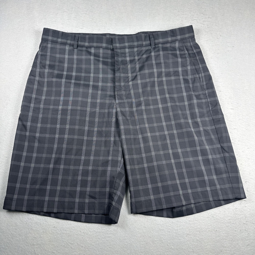 Walter Hagen Golf Shorts Mens 38 Black Grid Performance Chino Check Flat Front